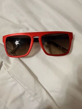 Matte Red Rectangular Sunglasses by Kris Van Assche by Linda Farrow